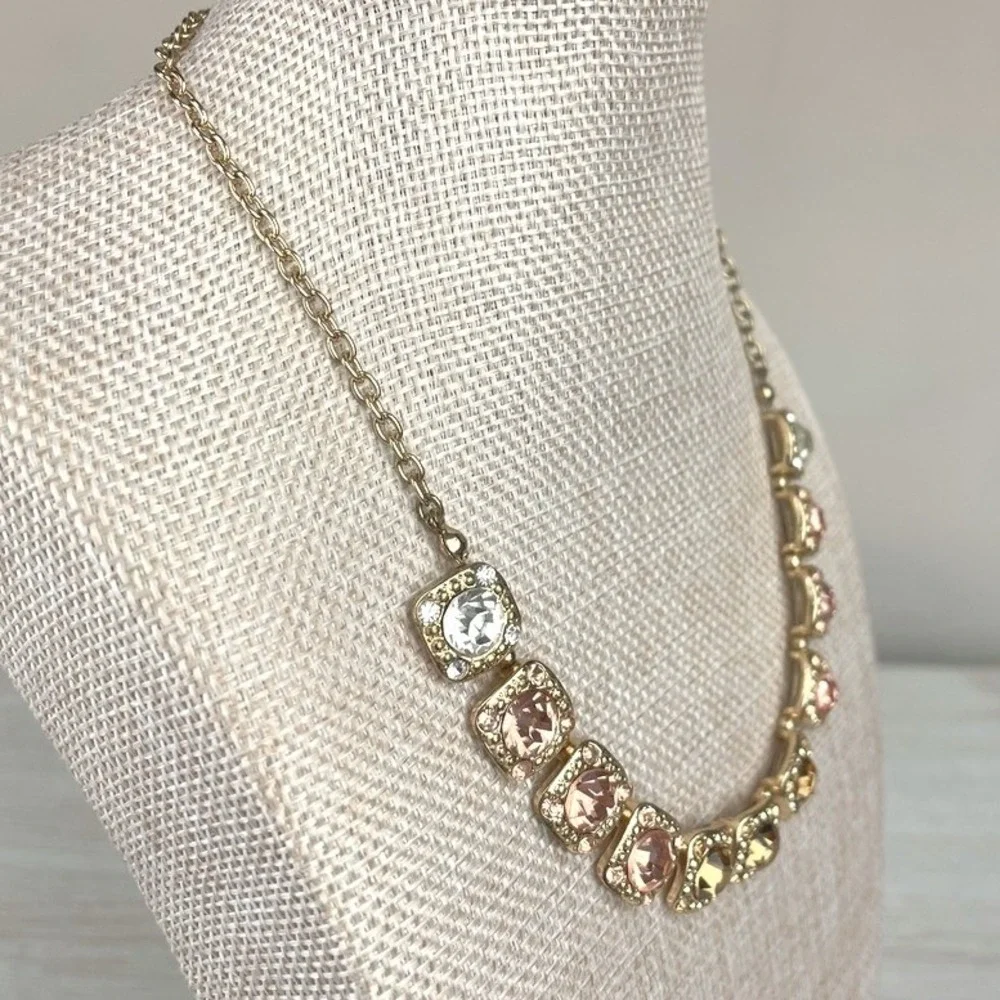 Crystal Pastel Statement Gold Tone Necklace Bling Statement Fairy Romantic